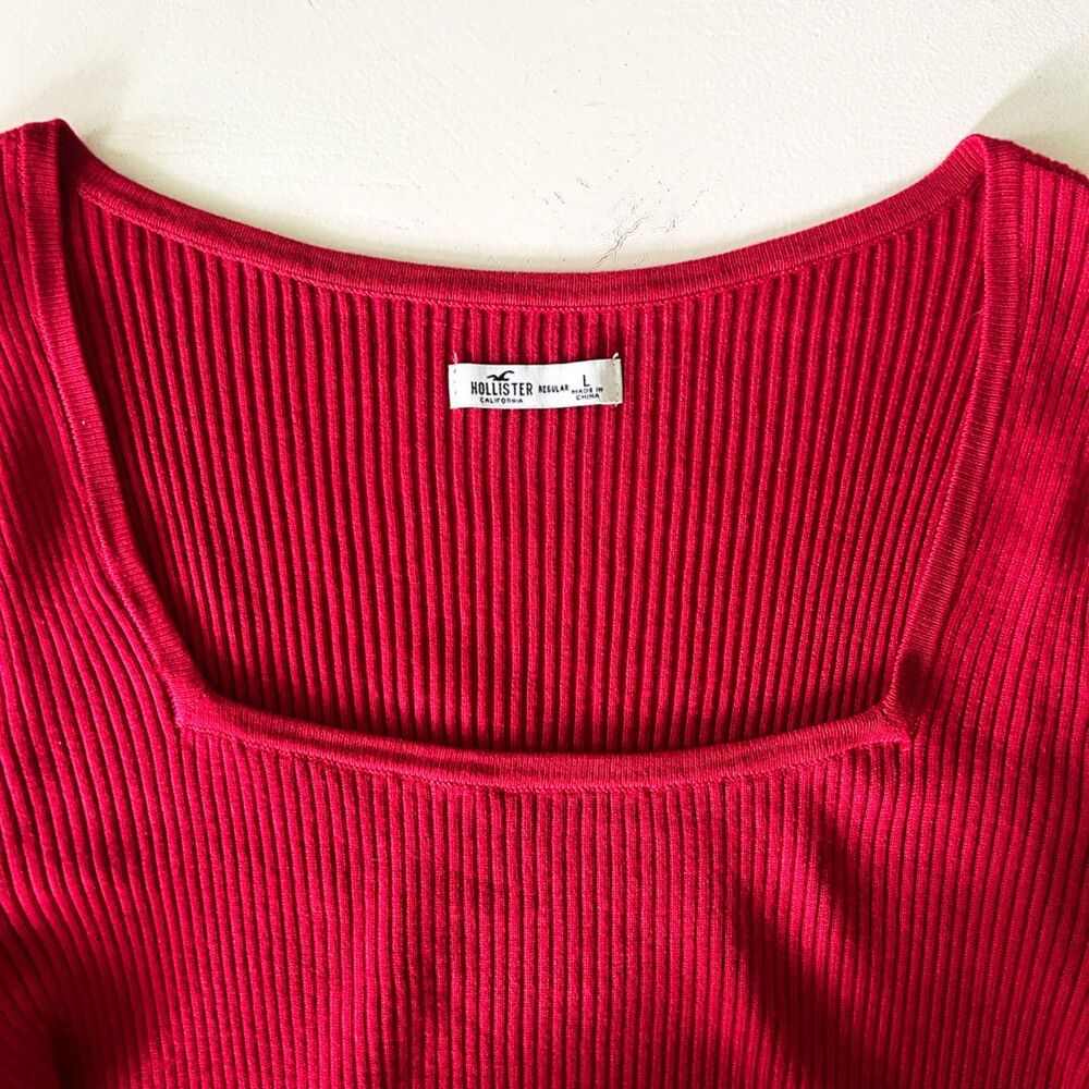 NWOT Hollister Red Ribbed Sweater Dress (L) Square Neckline Underbust Shaping - Picture 9 of 13
